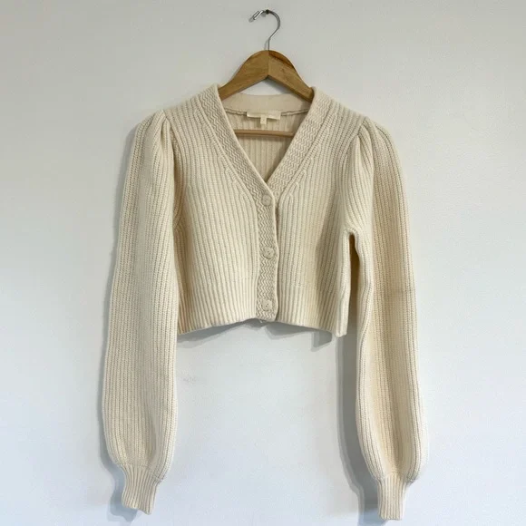 Love shack fancy Avignon V-Neck Crop Cardigan ivory wool cashmere